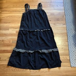 Sleeveless Ruffle Neck Tiered Midi Swing Dress